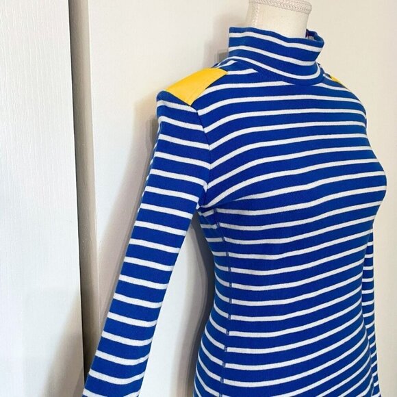JC DE CASTELBAJAC LONG SLEEVE BLUE WHITE STRIPED TOP WITH YELLOW PATCH - XS - Picture 4 of 11
